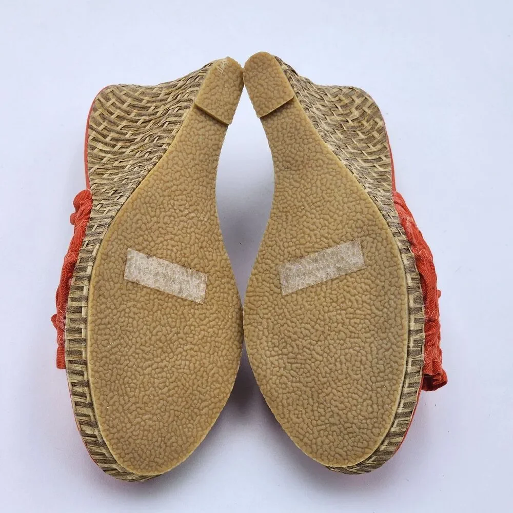 Rue 21 Y2K Vintage Ruched Stretch Straw Woven Wedge Slide Sandal Orange Size 7/8